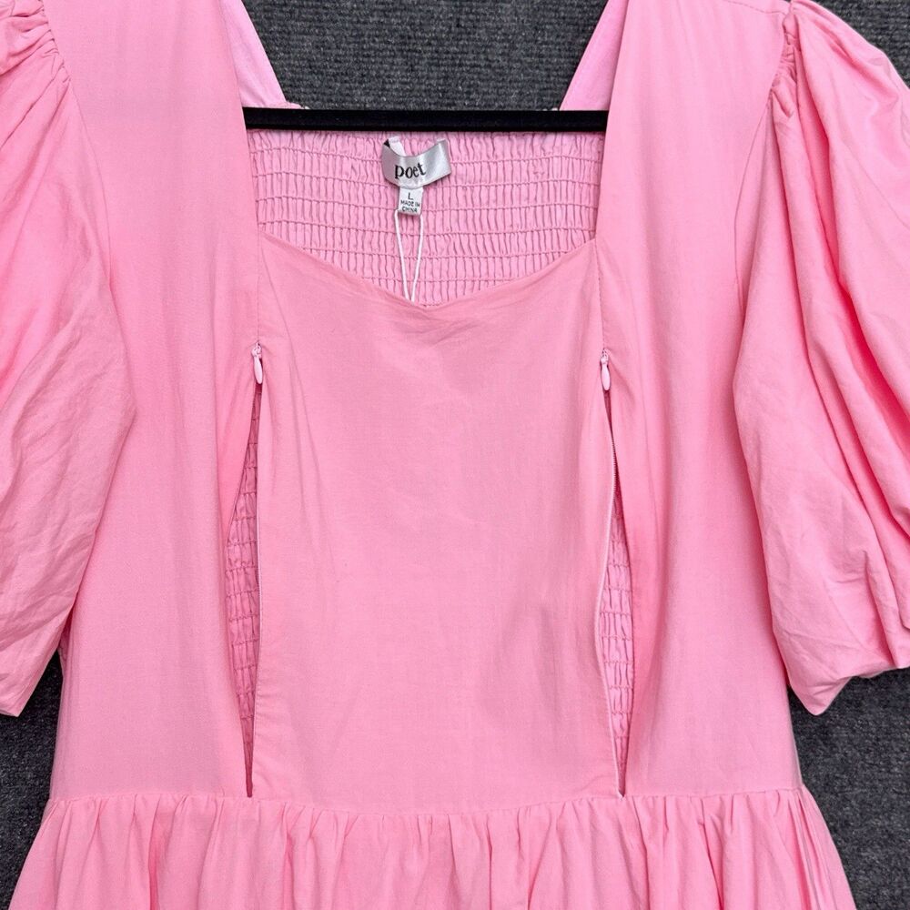 NWT Poet Dress Ode Pink Puff Sleeve Midi Nursing L - Picture 5 of 11